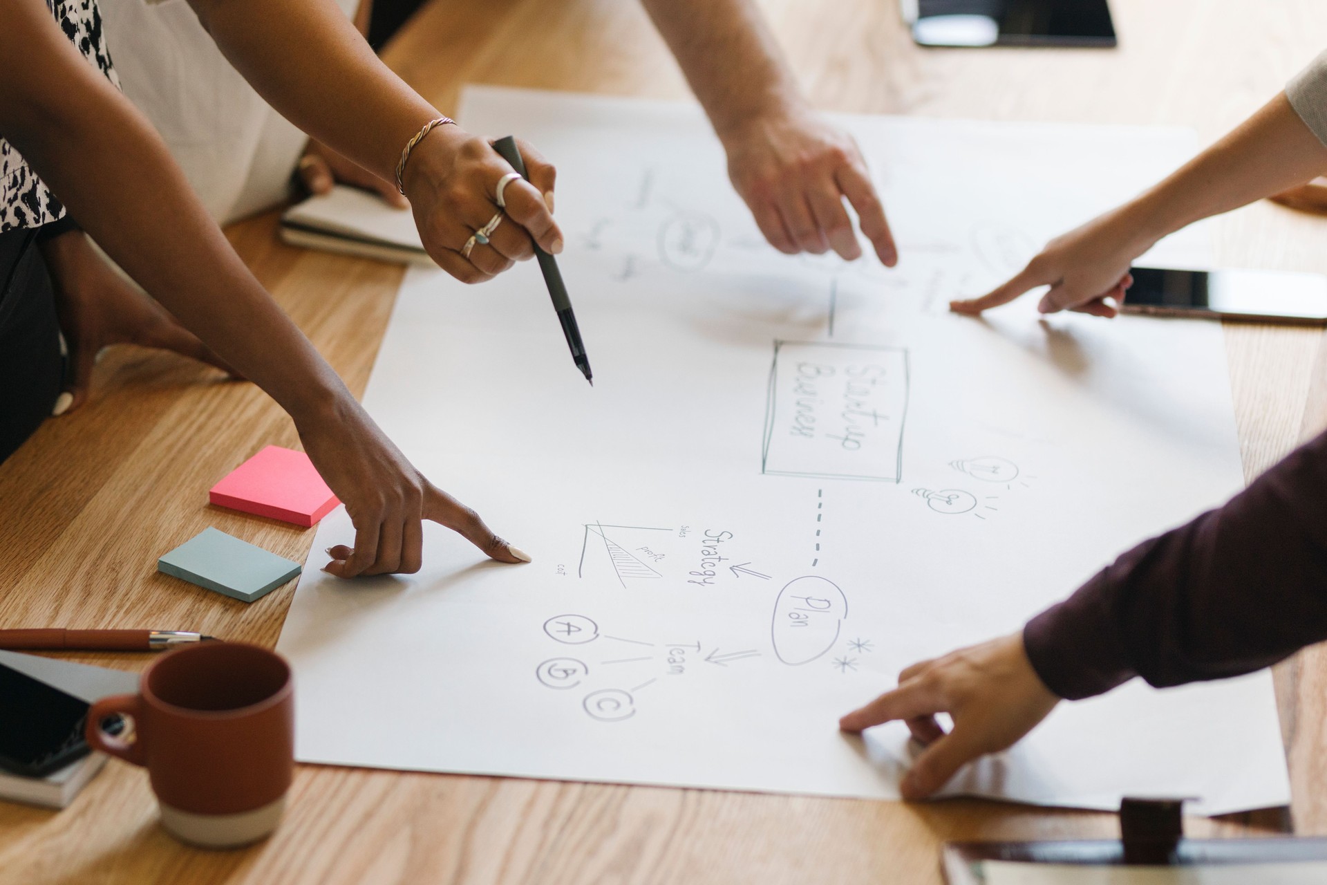 Team working on a startup business process